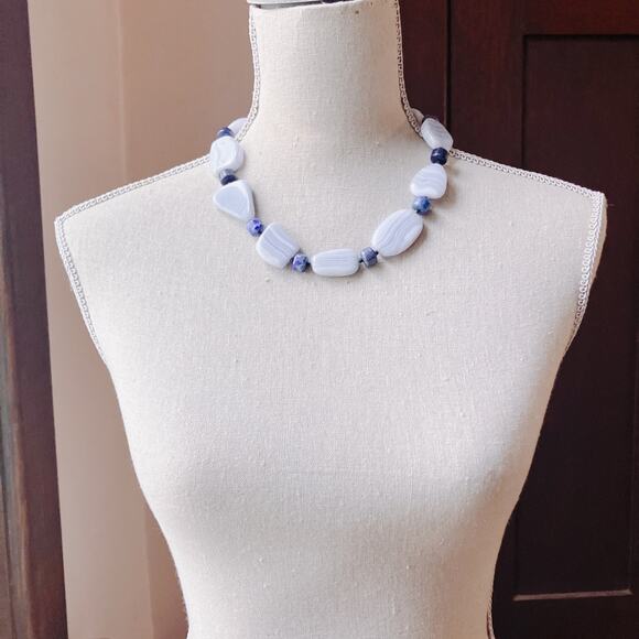 Signed Mine Finds By Jay King Blue Lace Agate Lapis Lazuli 925 Gemstone Necklace - Picture 5 of 13